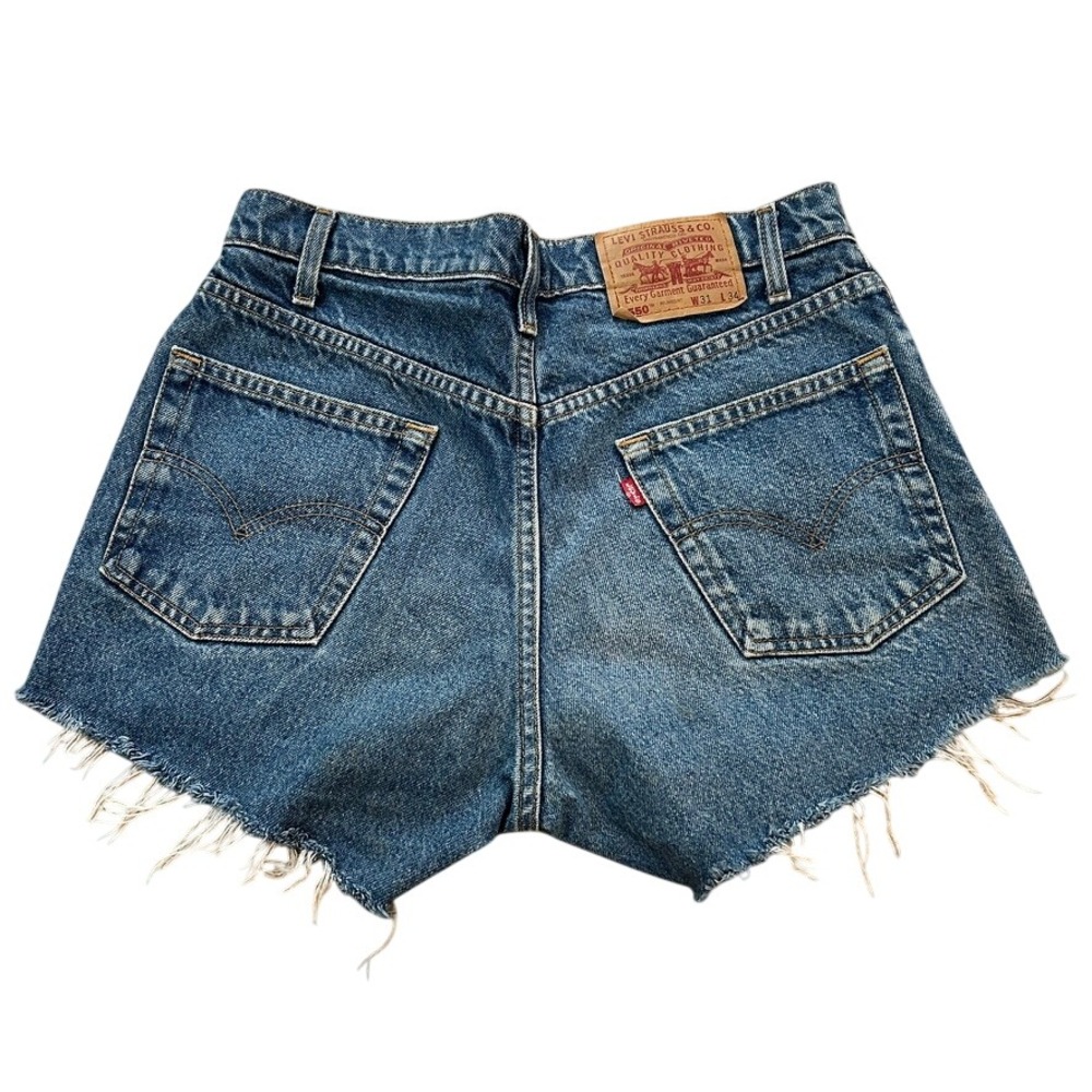 Levi's 550 Denim Shorts Medium Wash High Waisted Raw Hem Blue W31 L34